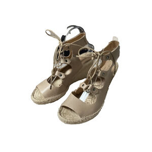 Carmen Saiz Anthropologie Leather Espadrille Wedge Sandals‎ Tie~38. US 7.5- 8